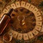 Benedictine liqueur 40% : 27 herbes de Fécamp sur table en bois