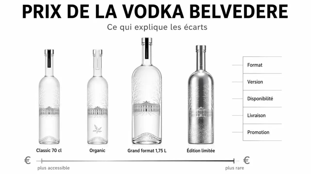 Belvedere prix : comparaison visuelle des formats Classic, Organic, grand format et édition limitée