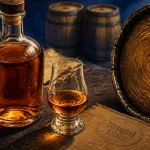 Brugal : bouteille de rhum et fût de chêne, style dominicain cubain