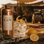 Engine gin bio italien : sauge et citron, bidon d’huile, gros plan