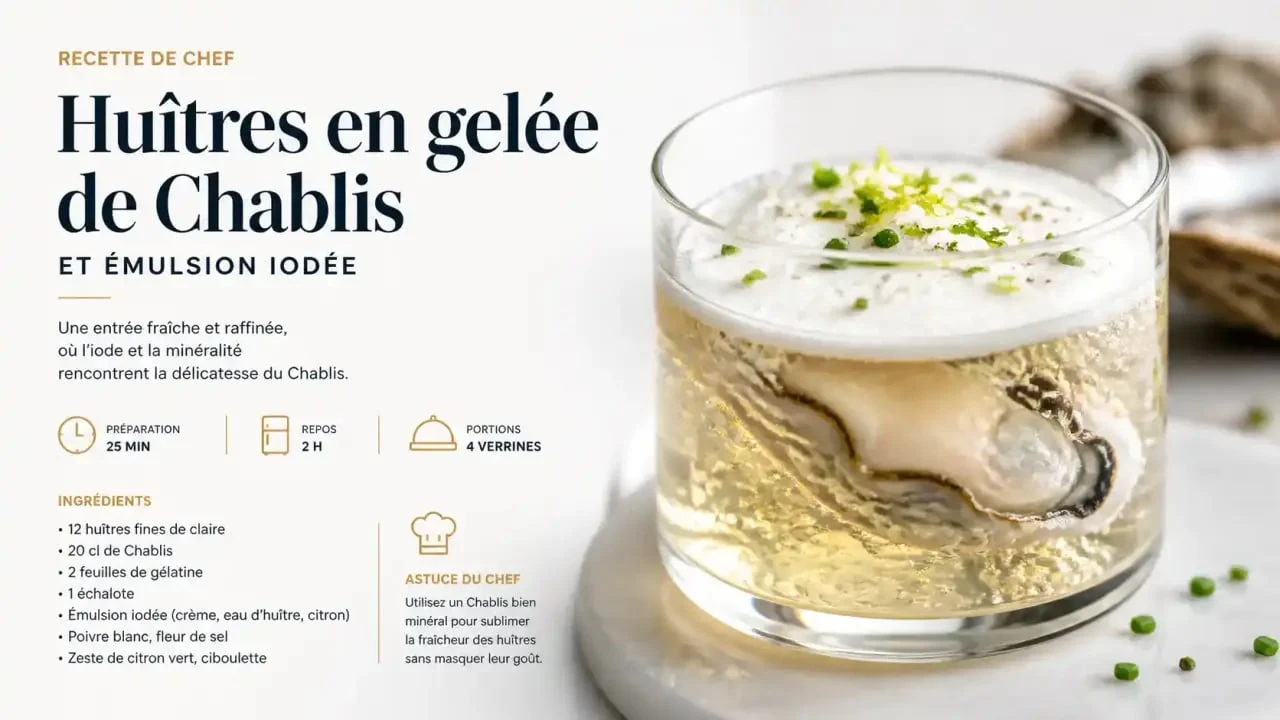 Recette d'huîtres en gelée de Chablis nature pour accompagner un vin de Chablis