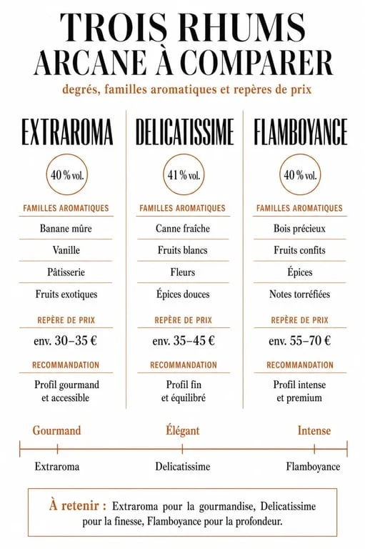Comparatif rhum arcane des expressions Extraroma, Delicatissime et Flamboyance