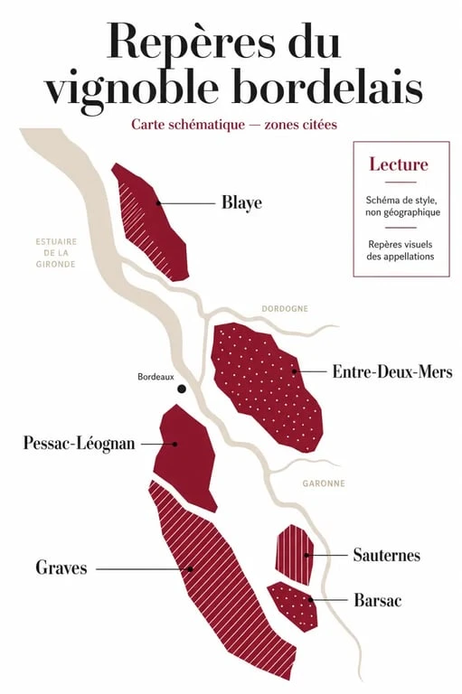 Vin blanc bordeaux : carte simplifiée des principales appellations et terroirs