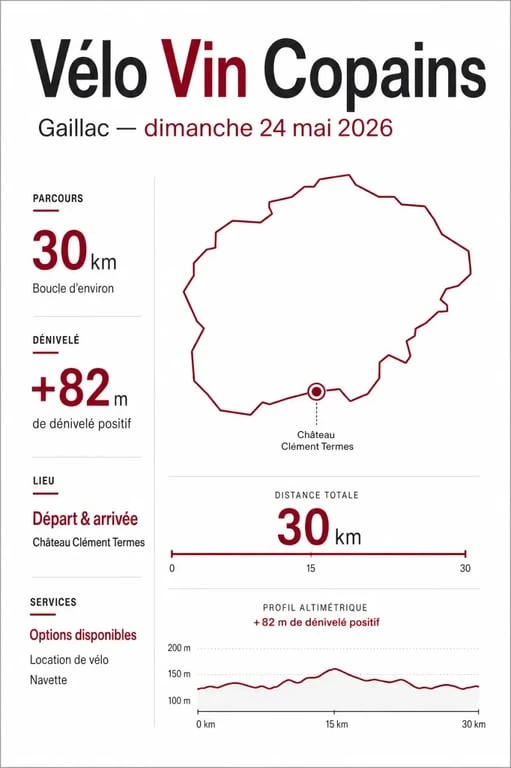 Vélo Vin Copains Gaillac : résumé visuel des informations pratiques de l’événement