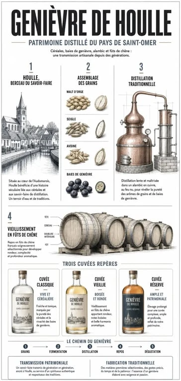 Genièvre de Houlle : fabrication, céréales, distillation et vieillissement en fûts