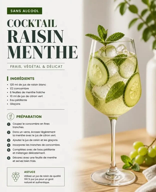 Cocktail sans alcool Le Petit Béret avec menthe et concombre