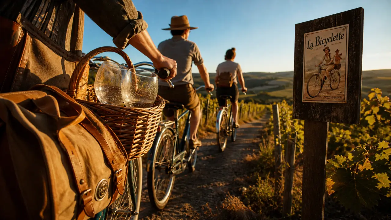 velo vin copain gaillac : amis à vélo dans les vignes, verres à vin