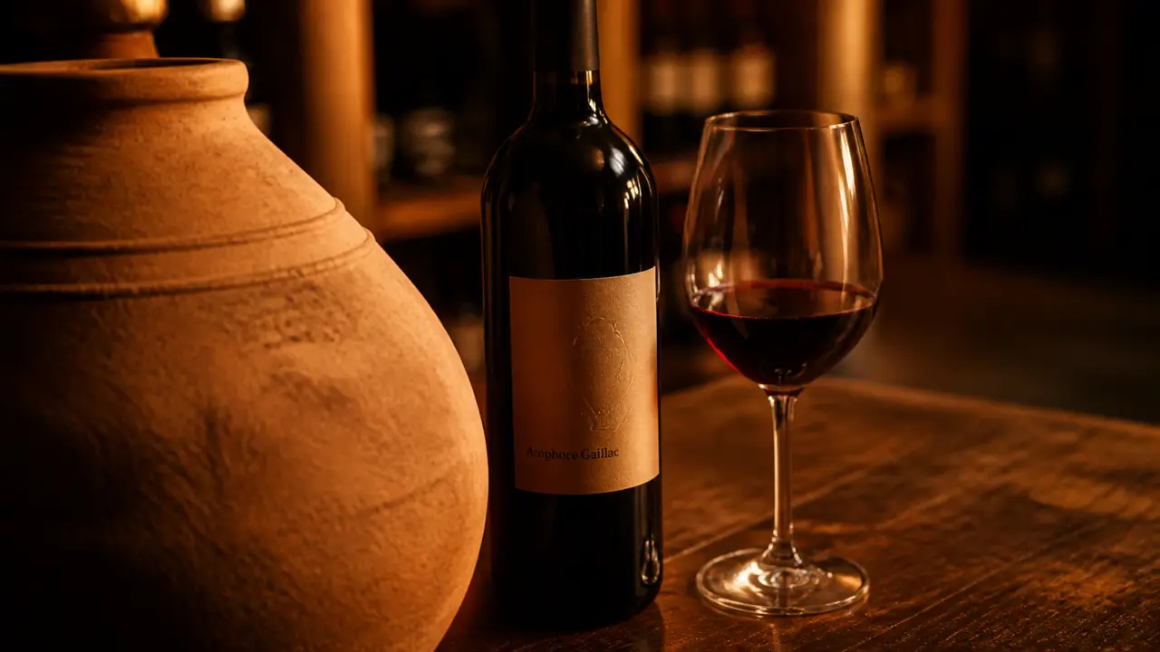 Vin amphore gaillac rouge en terre cuite, bouteille et amphore