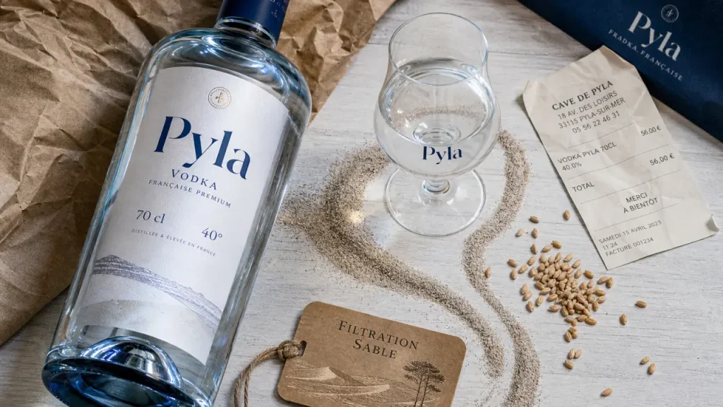 Vodka Pyla : 70 cl, 40°, blé français sans gluten et filtration sur sable océanique