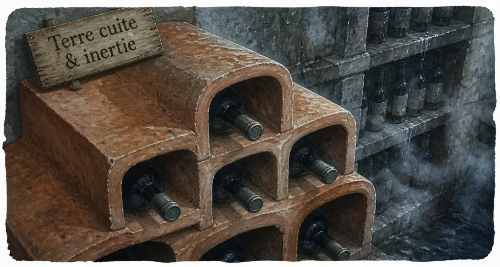 Casier à bouteilles en terre cuite : inertie thermique, modularité et conservation optimale