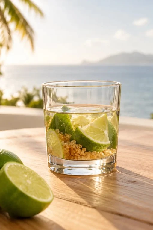 Cocktail antillaise Ti’Punch au rhum blanc, citron vert et sucre de canne