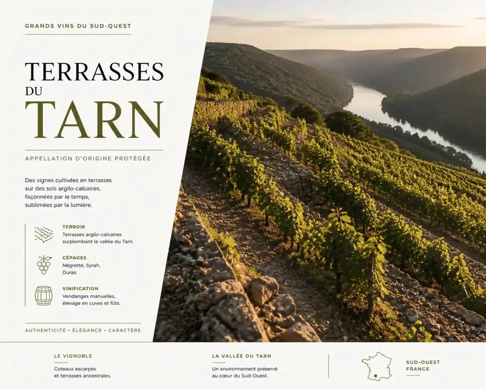 Vignoble du Domaine Vayssette sur les hauteurs de Gaillac surplombant la vallée du Tarn