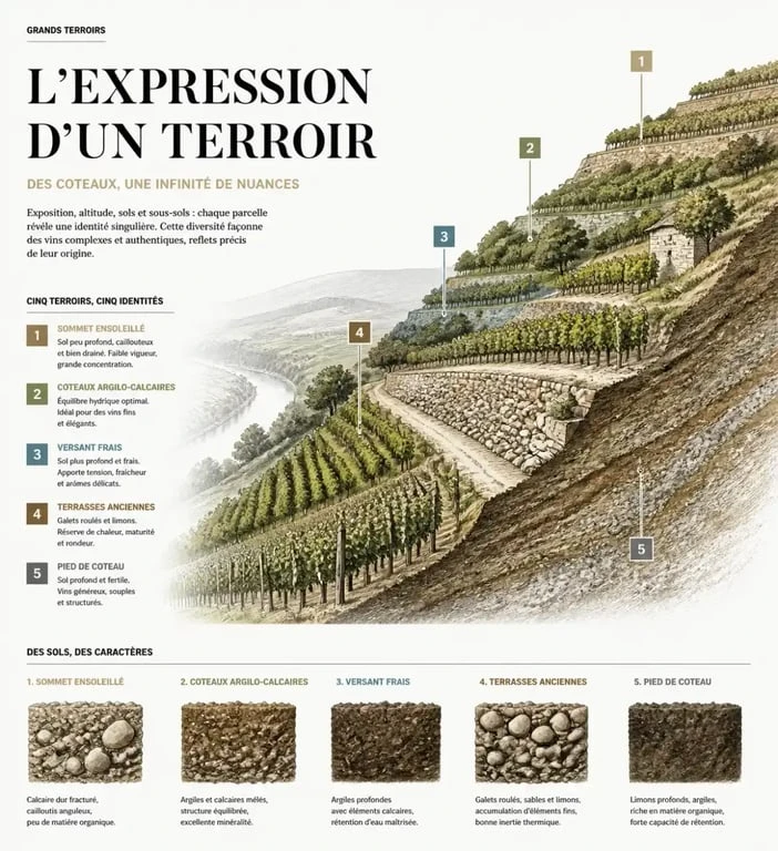 Paysage de vignoble illustrant l'importance du terroir pour le cépage blanc