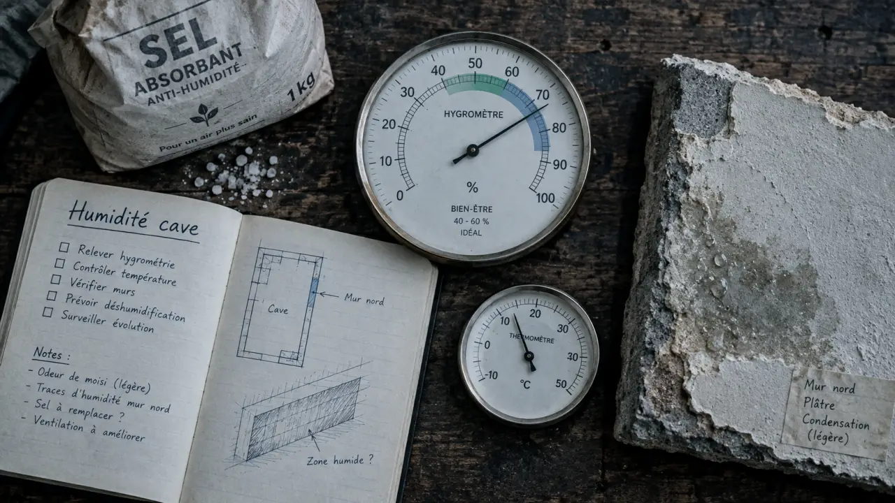 Taux humidité cave : hygromètre proche 70 %
