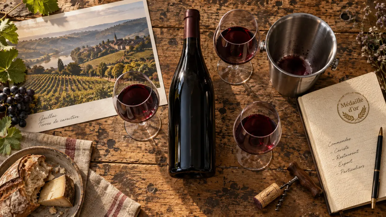 Vayssette vin gaillac : bouteille et verres de dégustation
