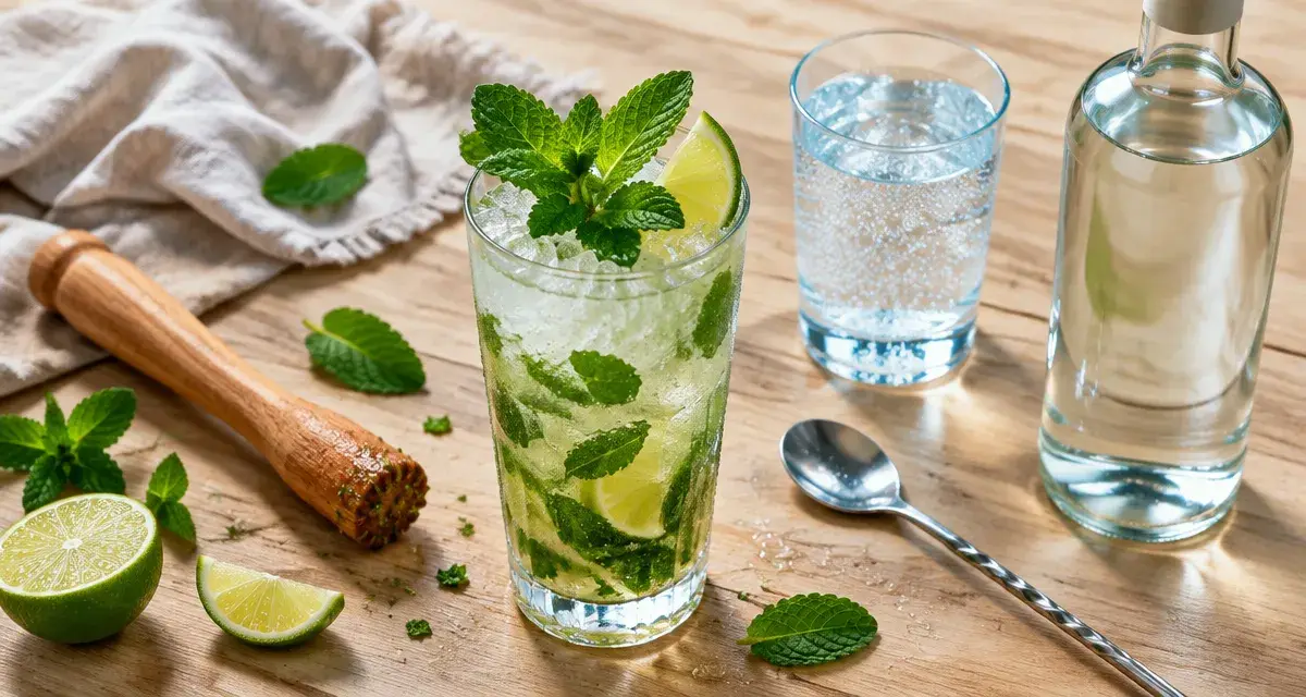 Cocktail au rhum blanc mojito frais, menthe et citron vert