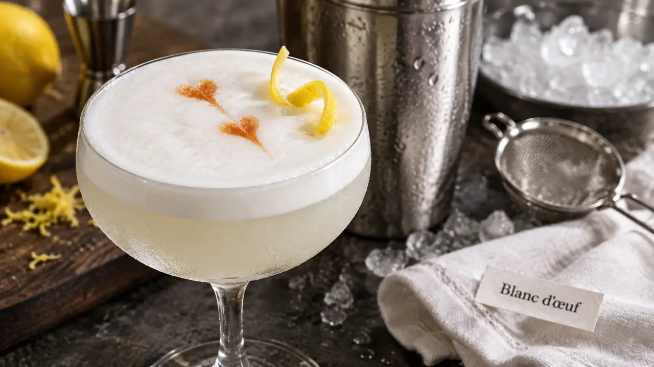 Cocktail blanc d oeuf au blanc d’œuf, mousse blanche brillante