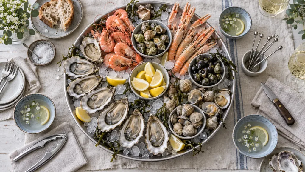 Plateau de fruits de mer : 6 huîtres, un demi-tourteau et les bonnes quantités par personne