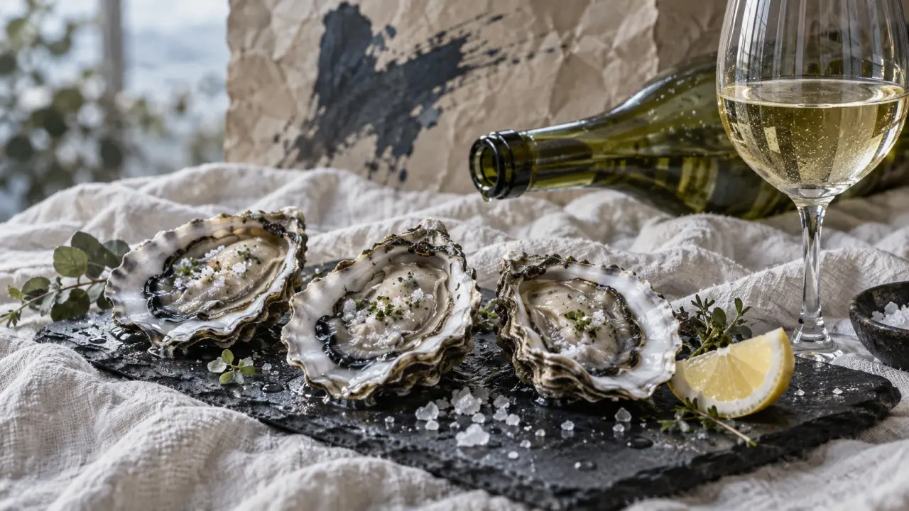 Vin blanc huitre : huîtres et vin blanc sec sur ardoise